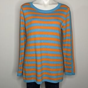 Soft Surroundings blue orange striped knit sweater M